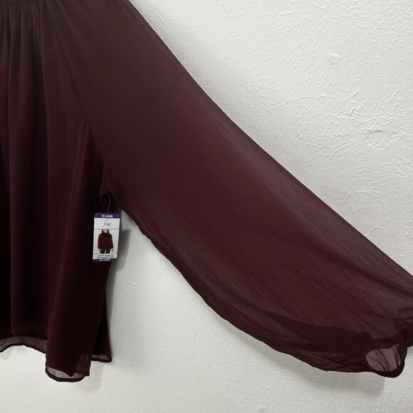 $278 Joie Deep‎ Wine Balloon Long Sleeve Smocked Neck Blouse Sz XXL Boho Chiffon - Picture 7 of 12